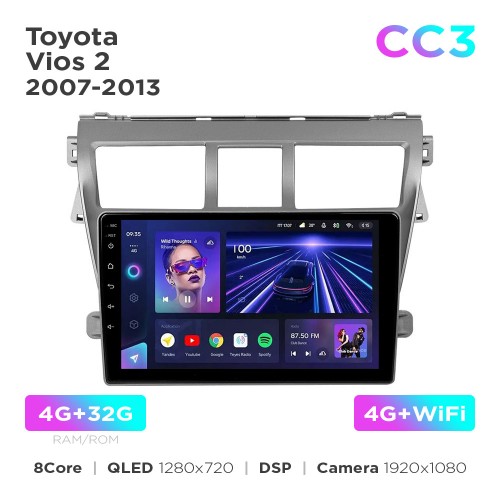 Штатная магнитола Teyes CC3 4+32 Gb Toyota Vios 2 2007-2013 9"