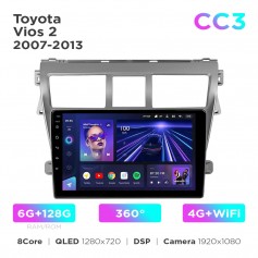 Штатная магнитола Teyes CC3 6+128 Gb 360° Toyota Vios 2 2007-2013 9"