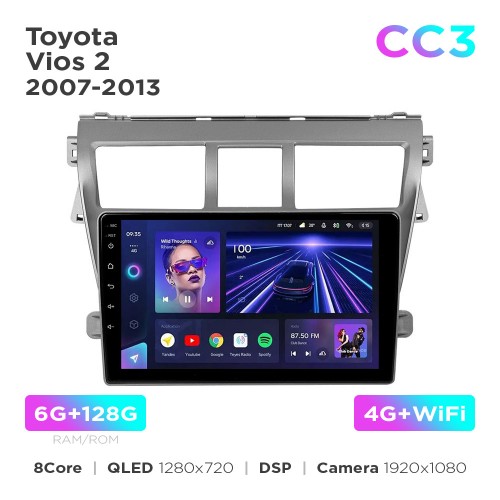 Штатная магнитола Teyes CC3 6+128 Gb Toyota Vios 2 2007-2013 9"