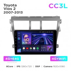 Штатная магнитола Teyes CC3L 4+64 Gb Toyota Vios 2 2007-2013 9"