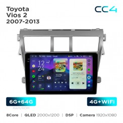 Штатная магнитола Teyes CC4 2k 6+64 Gb Toyota Vios 2 2007-2013 9"