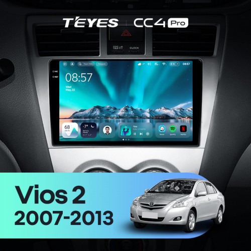 Штатная магнитола Teyes CC4 Pro 2k 12+256 Gb Toyota Vios 2 2007-2013 9"