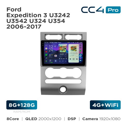 Штатная магнитола Teyes CC4 Pro 2k 8+128 Gb Ford Expedition 3 U3242 U3542 U324 U354 2006-2017 9"