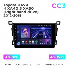 Штатная магнитола Teyes CC3 4+32 Gb Toyota RAV4 4 XA40 5 XA50 (Right hand drive) 2012-2018 9"