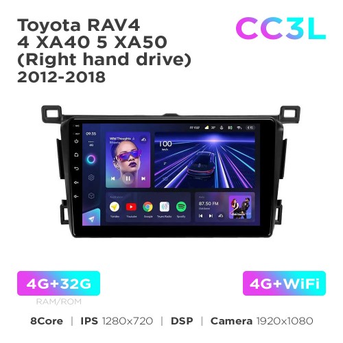 Штатна магнітола Teyes CC3L 4+32 Gb Toyota RAV4 4 XA40 5 XA50 (Right hand drive) 2012-2018 9"