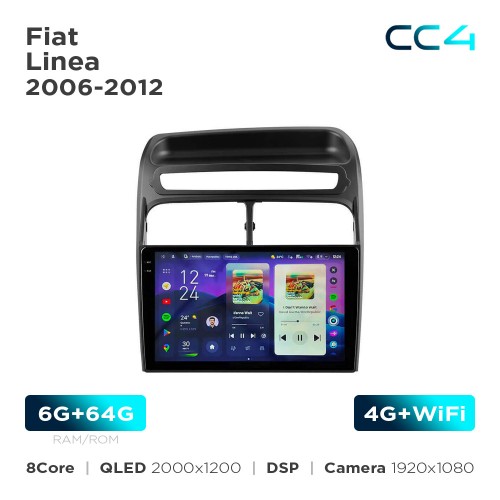 Штатная магнитола Teyes CC4 2k 6+64 Gb Fiat Linea 2006-2012 9"