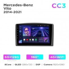 Штатна магнітола Teyes CC3 6+128 Gb 360° Mercedes-Benz Vito 2014-2021 Black A-Mod 10"