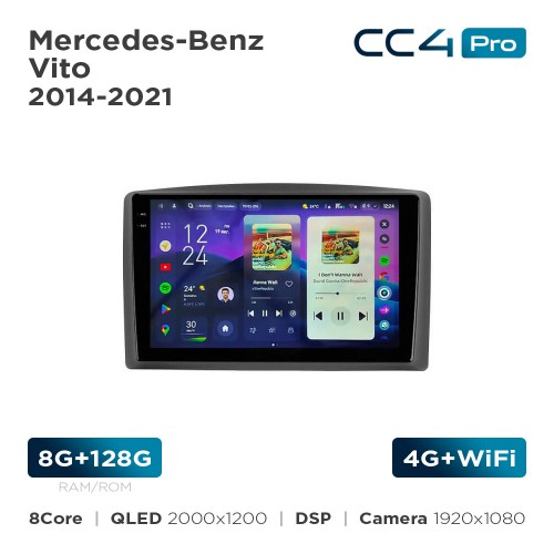 Штатна магнітола Teyes CC4 Pro 2k 8+128 Gb Mercedes-Benz Vito 2014-2021 Black A-Mod 10"