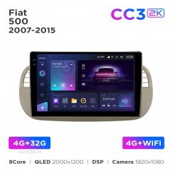 Штатная магнитола Teyes CC3 2k 4+32 Gb Fiat 500 2007-2015 Beige 9"