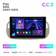 Штатная магнитола Teyes CC3 6+128 Gb Fiat 500 2007-2015 Beige 9"