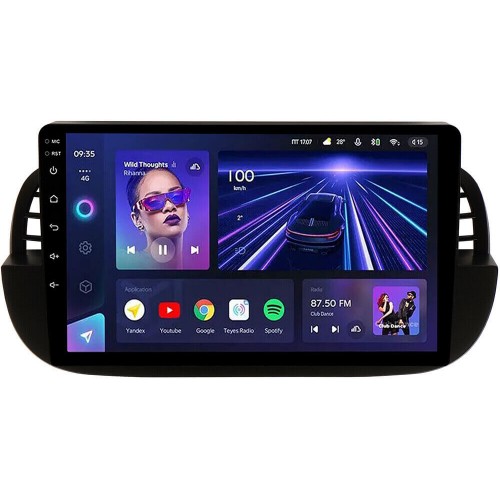 Штатна магнітола Teyes CC3 6+128 Gb Fiat 500 2007-2015 Black 9"