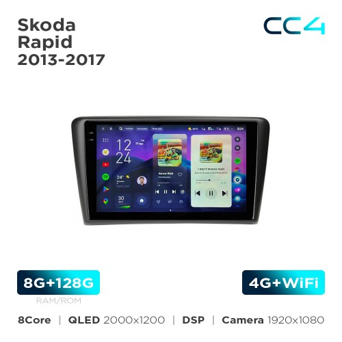 Штатная магнитола Teyes CC4 2k 8+128 Gb Skoda Rapid 2013-2017 10"