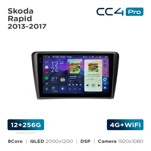 Штатная магнитола Teyes CC4 Pro 2k 12+256 Gb Skoda Rapid 2013-2017 10"