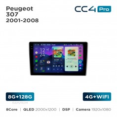 Штатная магнитола Teyes CC4 Pro 2k 8+128 Gb Peugeot 307 2001-2008 Silver 9"